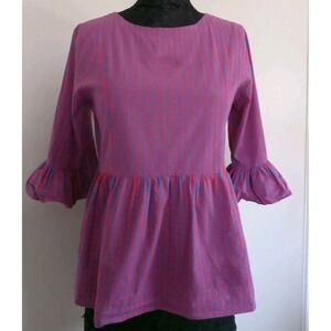 Collyn‎ Raye Women Red Blue Gingham Peplum Babydoll Back Zip Cotton Top Size M